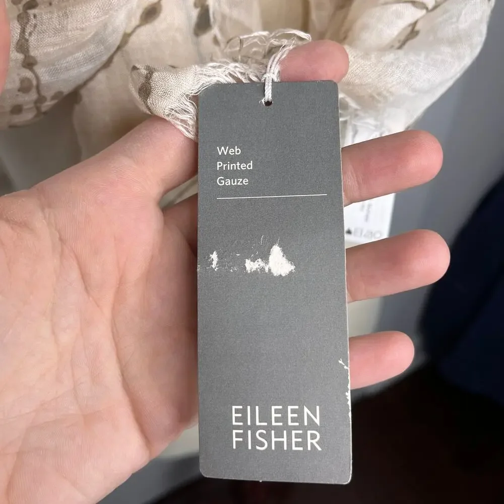 Eileen Fisher Scarf Women's White Grey Web Printed Gauze Modal Silk Flawed